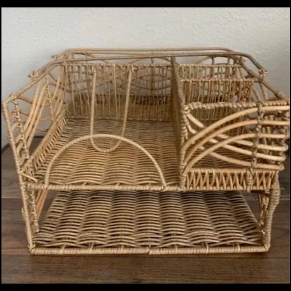 New Large Boho Farmhouse Rattan Caddy - Picture 2 of 5